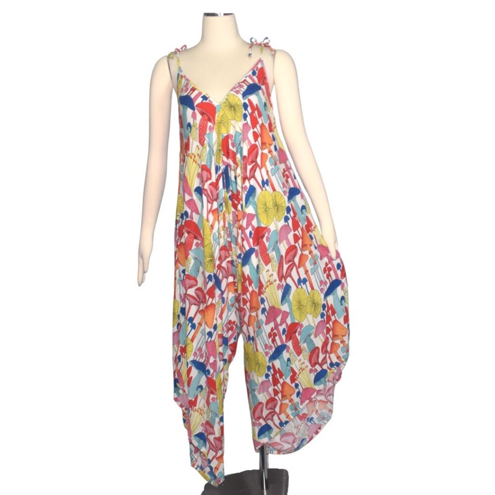 Kathmandu Colorful Mushroom Print Jumpsuit Romper Rayon Pocket Festival S M L OS